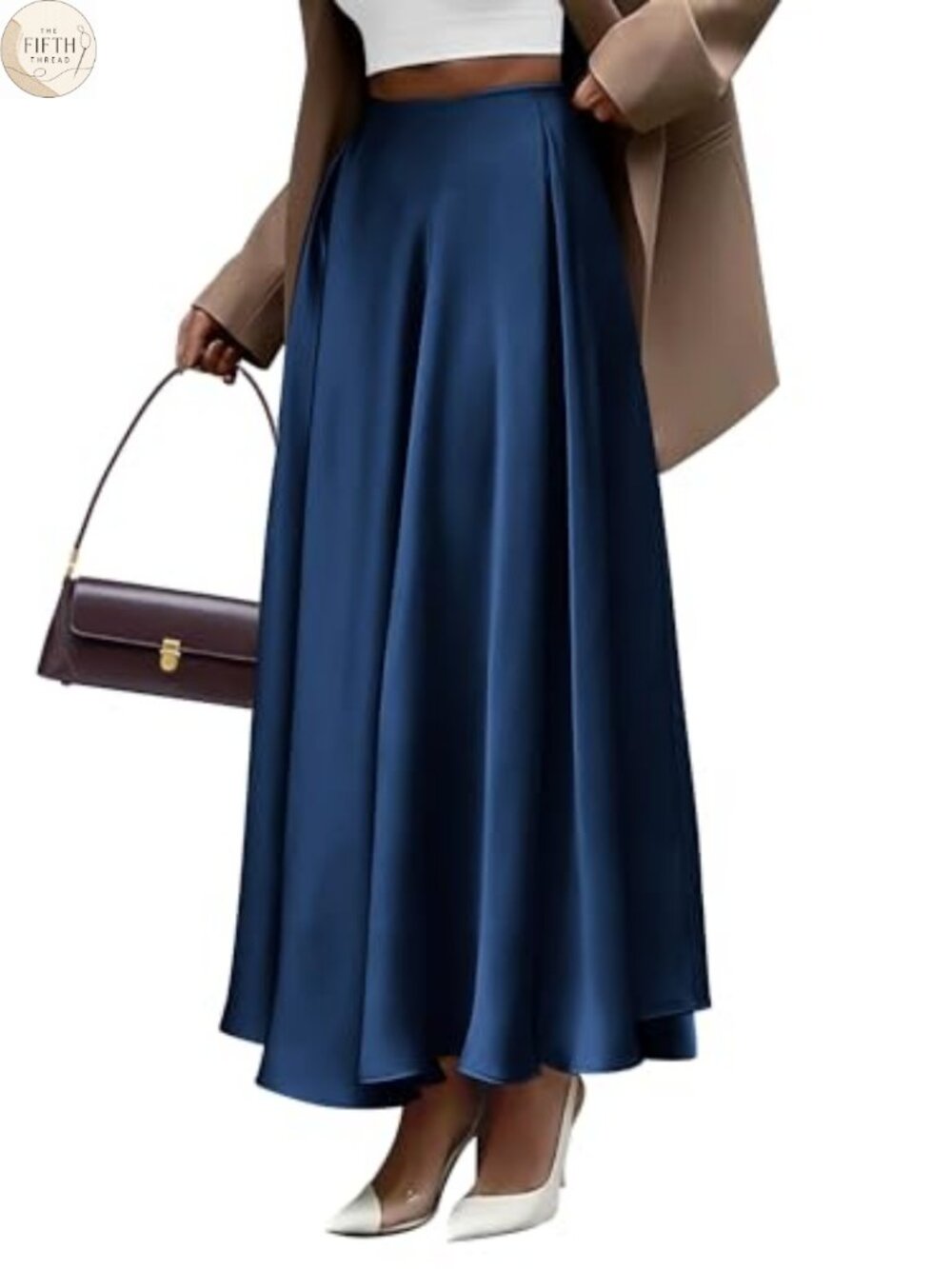 Satin Maxi Skirt High Waisted A-Line Pleated Hem Flowy